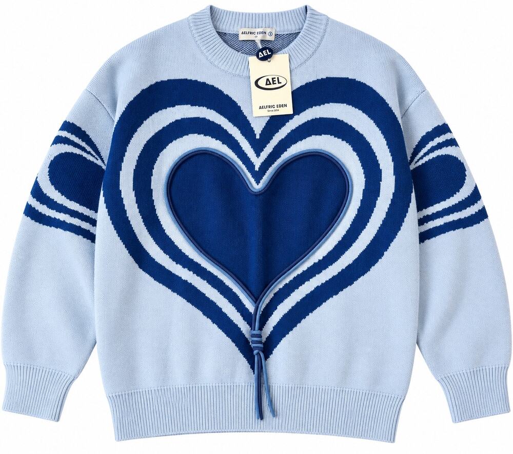 Aelfric Eden Heart Sweater S Blue Oversized Graphic Knit Y2K NWT Streetwear